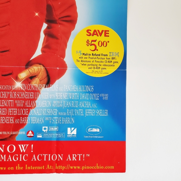 Vintage 90s JTT Jonathan Taylor Thomas Pinocchio DVD/VHS Movie Wall Poster - Picture 9 of 15